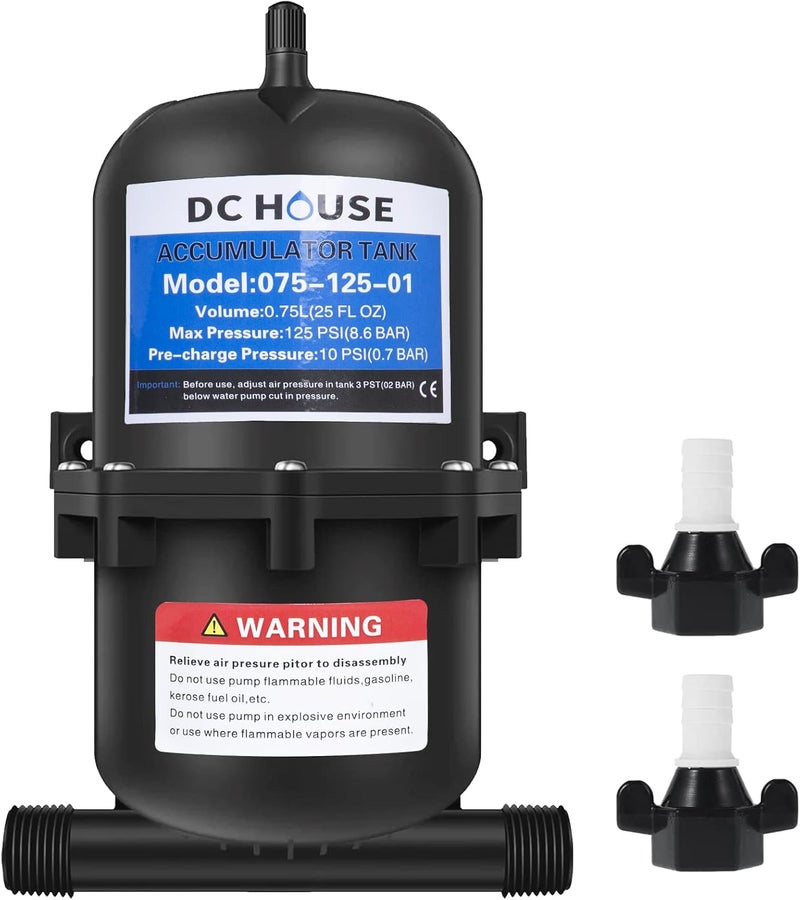 DC HOUSE Pre-Pressurized Water Accumulator Tank 0.75L 125PSI, RV Water Pressure Tank Smooth Flow Reduce Noise and Prolong Service Life for RV Yacht Faucet Shower Sprayer - Image 1